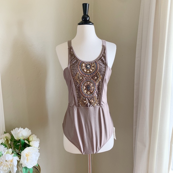 ASOS Other - NWT ASOS Swim One Piece Champagne Beaded High Neck